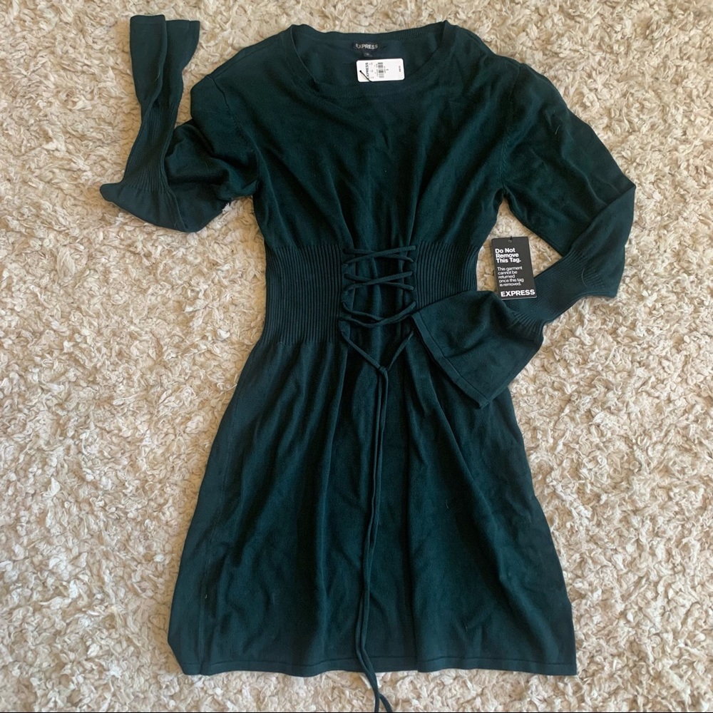 Express Dress Green RN55285 Bell Sleeve NWT